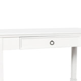 Benzara Single Drawer Wooden Desk with Metal Ring Pull and Tapered Legs, White BM223281 White Solid Wood and Veneer BM223281