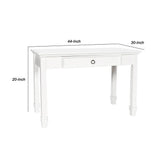 Benzara Single Drawer Wooden Desk with Metal Ring Pull and Tapered Legs, White BM223281 White Solid Wood and Veneer BM223281