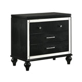 Benzara 3 Drawer Wooden Nightstand with Mirror Accents and Faux Crystal Pulls,Black BM223288 Black Solid Wood BM223288