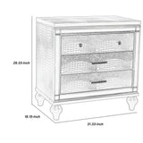 Benzara 3 Drawer Wooden Nightstand with Mirror Accents and Faux Crystal Pulls, Gray BM223289 Silver Solid Wood BM223289