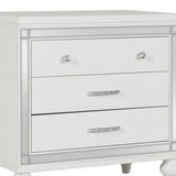 Benzara 3 Drawer Wooden Nightstand with Mirror Accents and Faux Crystal Pulls,White BM223290 White Solid Wood BM223290