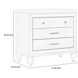 Benzara 3 Drawer Wooden Nightstand with Mirror Accents and Faux Crystal Pulls,White BM223290 White Solid Wood BM223290