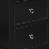 Benzara 2 Drawer Wooden nightstand with Tapered Legs and Metal Rings, Black BM223297 Black Solid Wood BM223297