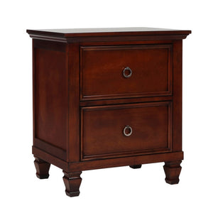 Benzara 2 Drawer Wooden nightstand with Tapered Legs and Metal Rings, Brown BM223298 Brown Solid Wood BM223298