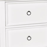 Benzara 2 Drawer Wooden nightstand with Tapered Legs and Metal Rings, White BM223300 White Solid Wood BM223300