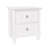 Benzara 2 Drawer Wooden nightstand with Tapered Legs and Metal Rings, White BM223300 White Solid Wood BM223300