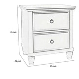 Benzara 2 Drawer Wooden nightstand with Tapered Legs and Metal Rings, White BM223300 White Solid Wood BM223300