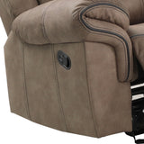 Benzara Leatherette Glider Reclining Chair with Black Piping, Light Brown BM223341 Brown Solid Wood, Leather and Metal BM223341