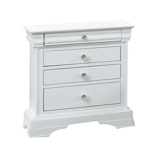 Benzara 4 Drawer Wooden Nightstand with Bracket Legs and Metal Knobs, White BM223358 White Solid Wood BM223358