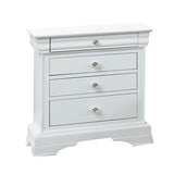 4 Drawer Wooden Nightstand with Bracket Legs and Metal Knobs, White