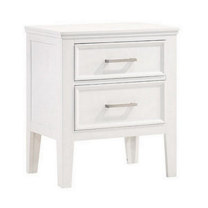 Benzara 2 Drawer Wooden Nightstand with Chamfered Legs and Molded Details, White BM223364 White Solid Wood BM223364