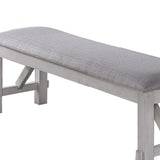 Benzara Fabric Upholstered Wooden Bench with Braces, Gray BM223370 Gray Solid Wood and Fabric BM223370