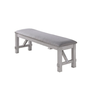 Benzara Fabric Upholstered Wooden Bench with Braces, Gray BM223370 Gray Solid Wood and Fabric BM223370