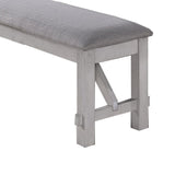 Benzara Fabric Upholstered Wooden Bench with Braces, Gray BM223370 Gray Solid Wood and Fabric BM223370