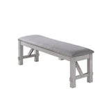 Benzara Fabric Upholstered Wooden Bench with Braces, Gray BM223370 Gray Solid Wood and Fabric BM223370