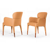 Benzara Leatherette Dining Armchair with Tapered Legs and Panel Arms, Orange BM223415 Orange Leatherette, Solid Wood, Metal BM223415