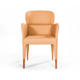 Benzara Leatherette Dining Armchair with Tapered Legs and Panel Arms, Orange BM223415 Orange Leatherette, Solid Wood, Metal BM223415