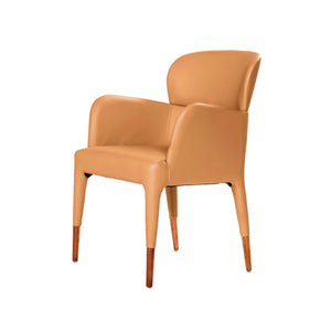 Benzara Leatherette Dining Armchair with Tapered Legs and Panel Arms, Orange BM223415 Orange Leatherette, Solid Wood, Metal BM223415