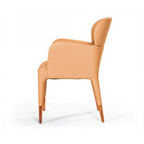 Benzara Leatherette Dining Armchair with Tapered Legs and Panel Arms, Orange BM223415 Orange Leatherette, Solid Wood, Metal BM223415