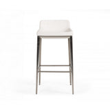 Benzara Leatherette Barstool with Curved Seat and Metal Base, White BM223416 White Leatherette, Solid Wood, Metal BM223416