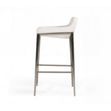 Benzara Leatherette Barstool with Curved Seat and Metal Base, White BM223416 White Leatherette, Solid Wood, Metal BM223416