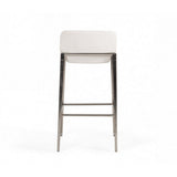 Benzara Leatherette Barstool with Curved Seat and Metal Base, White BM223416 White Leatherette, Solid Wood, Metal BM223416