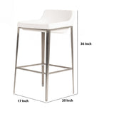 Benzara Leatherette Barstool with Curved Seat and Metal Base, White BM223416 White Leatherette, Solid Wood, Metal BM223416