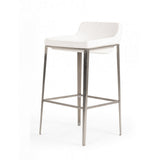 Benzara Leatherette Barstool with Curved Seat and Metal Base, White BM223416 White Leatherette, Solid Wood, Metal BM223416