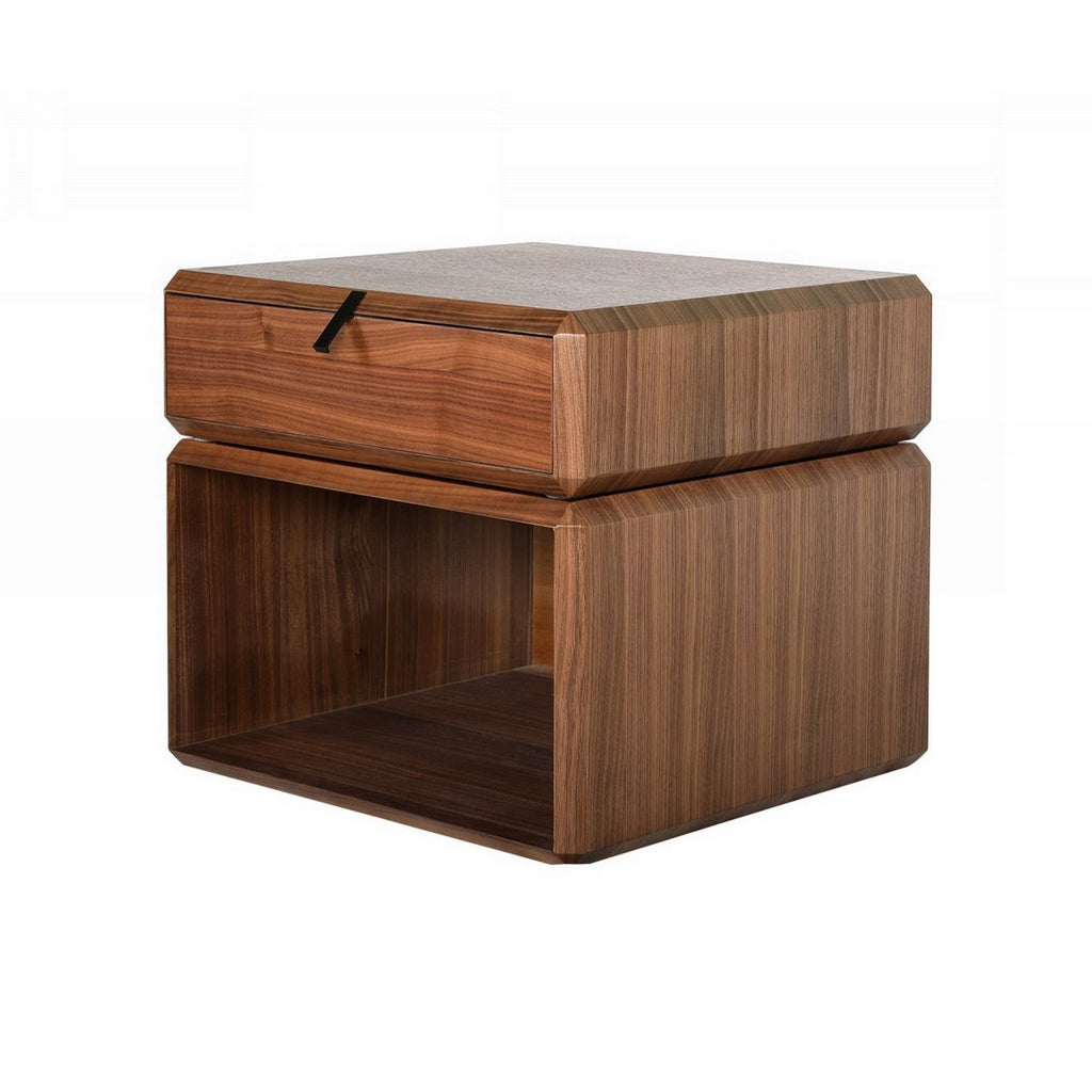 Benzara 1 Drawer Contemporary Wood End Table with Open Compartment, Walnut Brown BM223424 Brown Solid Wood BM223424
