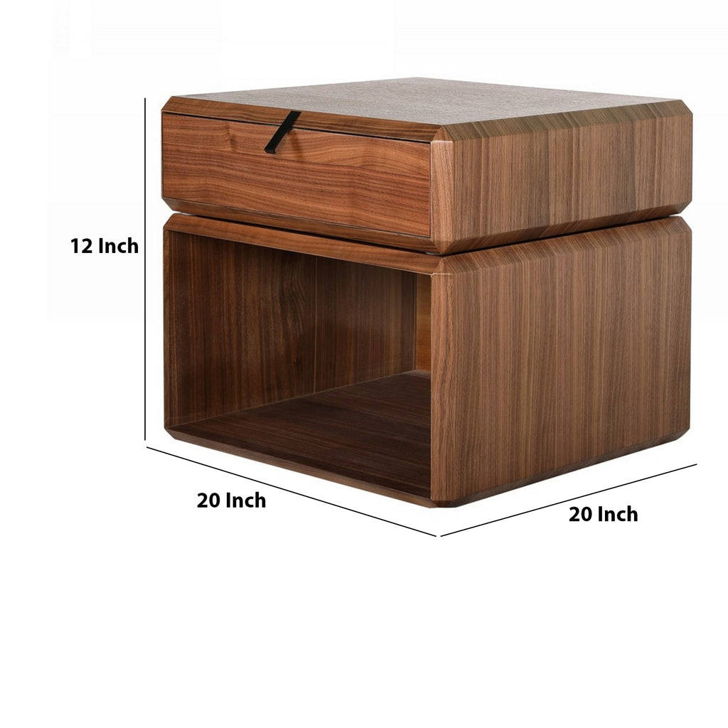 Benzara 1 Drawer Contemporary Wood End Table with Open Compartment, Walnut Brown BM223424 Brown Solid Wood BM223424