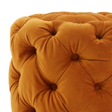 Benzara Fabric Upholstered Round Ottoman with Button Tufting and Metal Base, Orange BM223438 Orange Solid Wood, Metal and Fabric BM223438