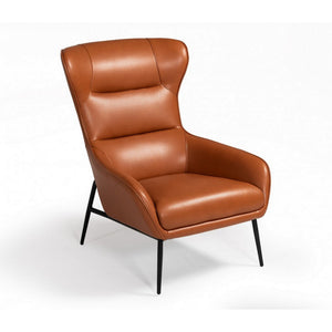 Benzara Leatherette Bucket Style Lounge Chair with Tufted Details, Brown BM223440 Brown Solid Wood, Metal and Leatherette BM223440