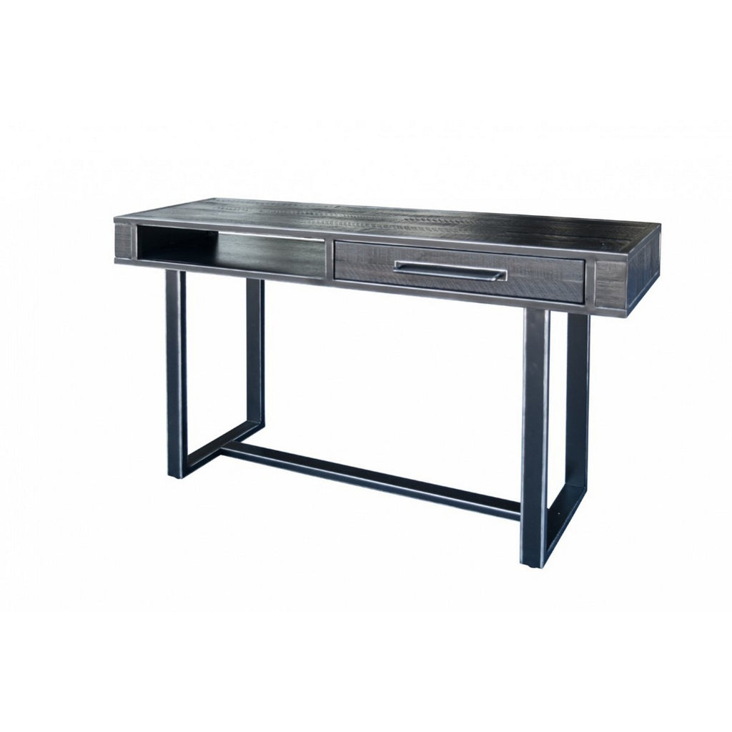 Benzara Plank Style Wooden Console Table with 1 Drawer and 1 Open Compartment, Gray BM223442 Gray Solid Wood and Metal BM223442