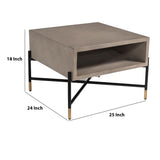 Benzara Concrete Coffee Table with Metal Frame and Open Compartment, Gray and Black BM223443 Gray and Black Concrete and Metal BM223443