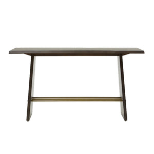 Benzara Rectangular Wooden Console Table with Slated Bar Inlay, Brown BM223446 Brown Solid Wood, Veneer and Metal BM223446