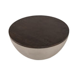 Benzara Round Metal Body Coffee Table with Wooden Tabletop, Gray and Brown BM223448 Gray and Brown Solid Wood and Metal BM223448