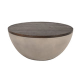 Benzara Round Metal Body Coffee Table with Wooden Tabletop, Gray and Brown BM223448 Gray and Brown Solid Wood and Metal BM223448