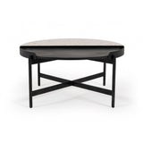 Benzara Round Coffee Table with Segregated Metal and Concrete Top, Black and White BM223450 Black and White Metal and Concrete BM223450