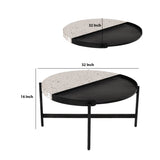 Benzara Round Coffee Table with Segregated Metal and Concrete Top, Black and White BM223450 Black and White Metal and Concrete BM223450