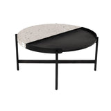 Benzara Round Coffee Table with Segregated Metal and Concrete Top, Black and White BM223450 Black and White Metal and Concrete BM223450