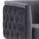 Benzara Button Tufted Fabric accent Chair with Nailhead Trim Details, Gray BM223453 Gray Solid Wood and Fabric BM223453