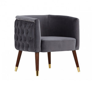 Benzara Button Tufted Fabric accent Chair with Nailhead Trim Details, Gray BM223453 Gray Solid Wood and Fabric BM223453