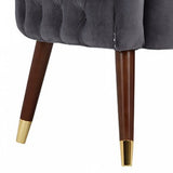 Benzara Button Tufted Fabric accent Chair with Nailhead Trim Details, Gray BM223453 Gray Solid Wood and Fabric BM223453