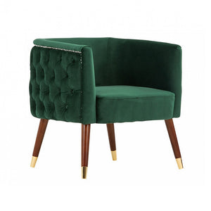 Benzara Button Tufted Fabric accent Chair with Nailhead Trim Details, Green BM223454 Green Solid Wood and Fabric BM223454