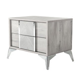 Benzara Contemporary 2 Drawer Nightstand with Angled Metal Legs, Gray BM223460 Gray Solid Wood and Metal BM223460