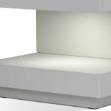 Benzara Contemporary Squared C Shaped Wooden Nightstand with LED Light, Gray BM223472 Gray Solid Wood and MDF BM223472