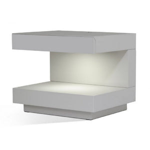 Benzara Contemporary Squared C Shaped Wooden Nightstand with LED Light, Gray BM223472 Gray Solid Wood and MDF BM223472