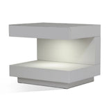 Contemporary Squared C Shaped Wooden Nightstand with LED Light, Gray