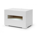 Benzara 2 Pull Out Drawer Nightstand with High Gloss and Open Compartment, White BM223473 White Solid Wood BM223473