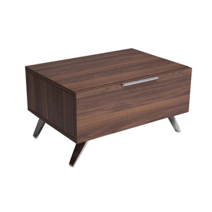 Benzara 1 Drawer Wooden Nightstand with Metal Handle and Angled Legs, Brown BM223475 Brown Solid Wood, Metal and Veneer BM223475